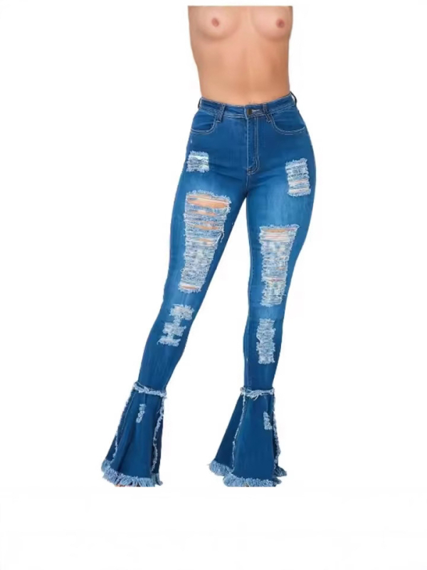 Európai és amerikai divat új termékek független állomás népszerű eladási magas derekú rugalmas retró fehér kopott varrású női farmernadrág nagykereskedelem