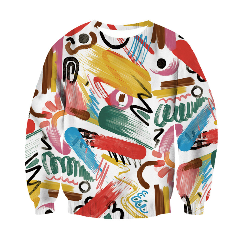 2024 őszi új, határokon átnyúló női 3D geometrikus nyomtatású, hétköznapi, rullard mintás, hosszú ujjú, kerek nyakú, vékony pulóver