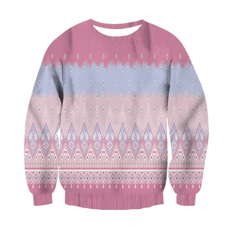 2024 őszi új, határokon átnyúló női 3D geometrikus nyomtatású, hétköznapi, rullard mintás, hosszú ujjú, kerek nyakú, vékony pulóver