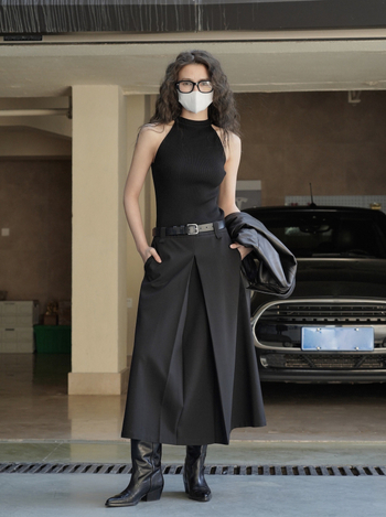 Νέα Άφιξη Κορεατικό Στυλ Ρετρό Σχεδιασμός Υψηλής Μέσης Κοστούμι Sense Μισή Φούστα Πλισέ Α-Χαρακτήρα Χαλαρή Αδυνάτισμα Ομπρέλα Φούστα για Γυναίκες