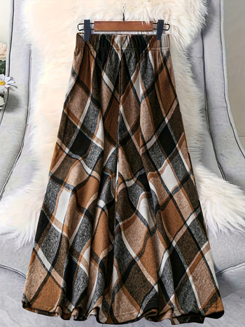 Őszi és téli új kockás szoknya Karcsú A-vonalú szoknya Nagy lenge szoknya Esernyő