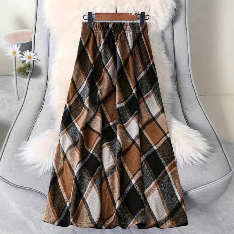 Őszi és téli új kockás szoknya Karcsú A-vonalú szoknya Nagy lenge szoknya Esernyő