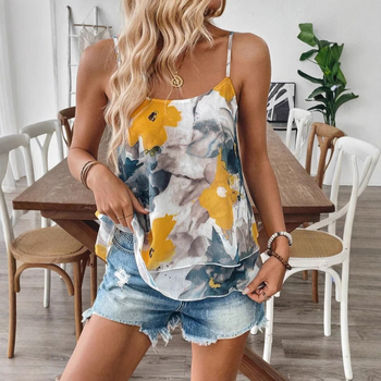 2025 Ευρωπαϊκή και Αμερικανική Διασυνοριακή Amazon Άνοιξη και Καλοκαίρι Νέα Λουλουδάτα Στάμπα V Λαιμόκοψη Αμάνικα Τιράντες Μόδα Γυναικεία Ρούχα