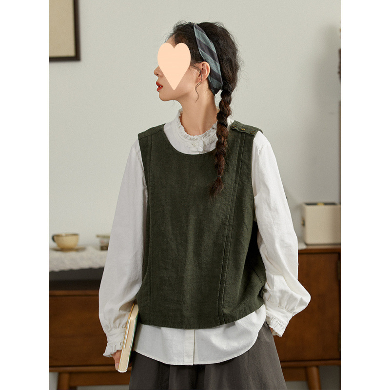 Jaapani retro kirjandusliku stiiliga varrukateta vestjakk naistele kevad- ja sügis 2025 uus lahtine õhuke mitmekülgne vest trendikas