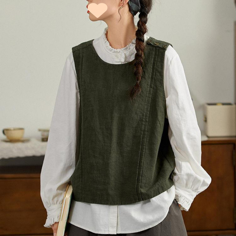 Jaapani retro kirjandusliku stiiliga varrukateta vestjakk naistele kevad- ja sügis 2025 uus lahtine õhuke mitmekülgne vest trendikas