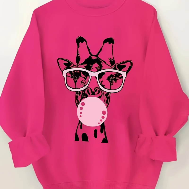 Hosszú ujjú, kerek nyakú, lezser pulóver, zsiráfmintával