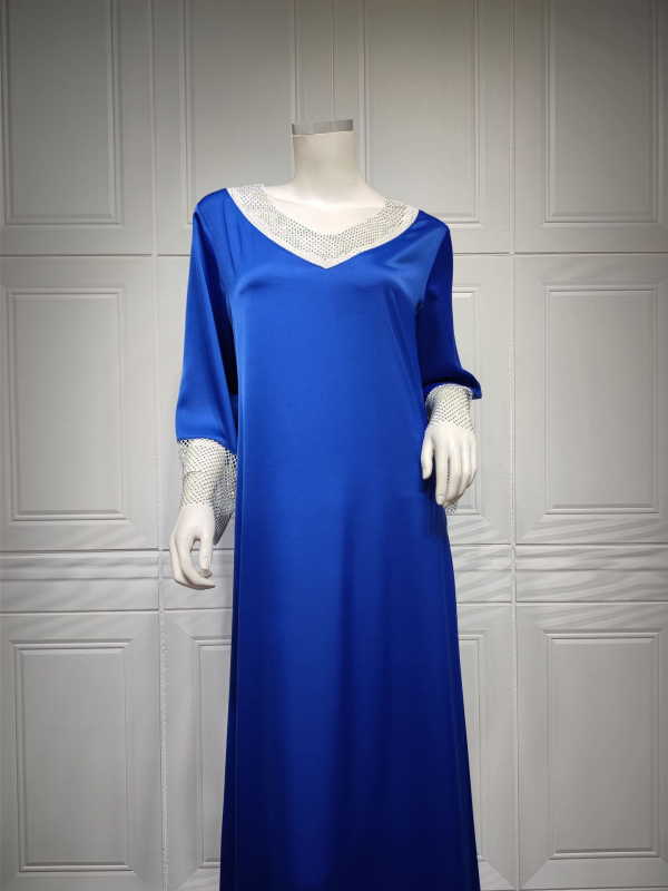 AB036 Amazon határokon átnyúló e-kereskedelmi egyszínű szatén rugalmas hálós gyémánt hosszú ruha könnyű luxus női ruházat