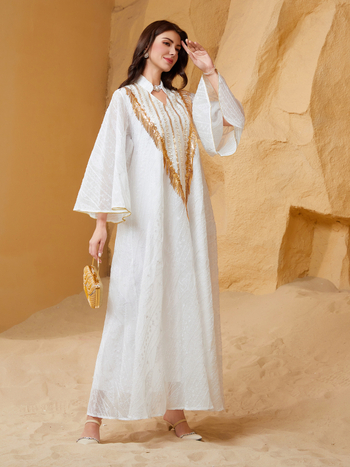 Sw005 Διασυνοριακό Μουσουλμανικό Βραδινό Φόρεμα Μέσης Ανατολής με Αραβική Ρόμπα Ντουμπάι, Πλέγμα, Κεντημένες Πούλιες, Κομψό