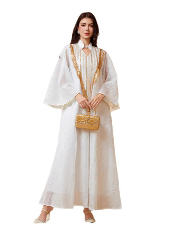 Sw005 Διασυνοριακό Μουσουλμανικό Βραδινό Φόρεμα Μέσης Ανατολής με Αραβική Ρόμπα Ντουμπάι, Πλέγμα, Κεντημένες Πούλιες, Κομψό