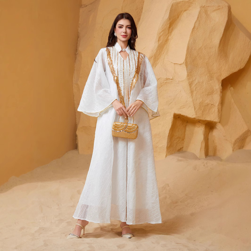 Sw005 közel-keleti, határokon átnyúló muszlim estélyi ruha, arab, dubai köntös, hálós, hímzett, flitterekkel díszített, elegáns