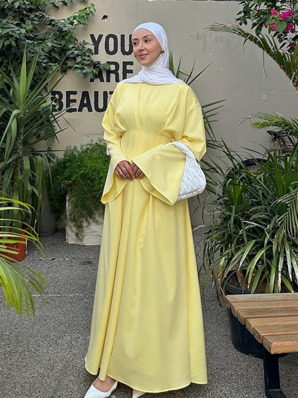 Elegáns és méltóságteljes, egyszínű, egyszerű stílusú, hátpántos, rakott derekú ruha, határokon átnyúló európai és amerikai külkereskedelem, 2025 új stílus