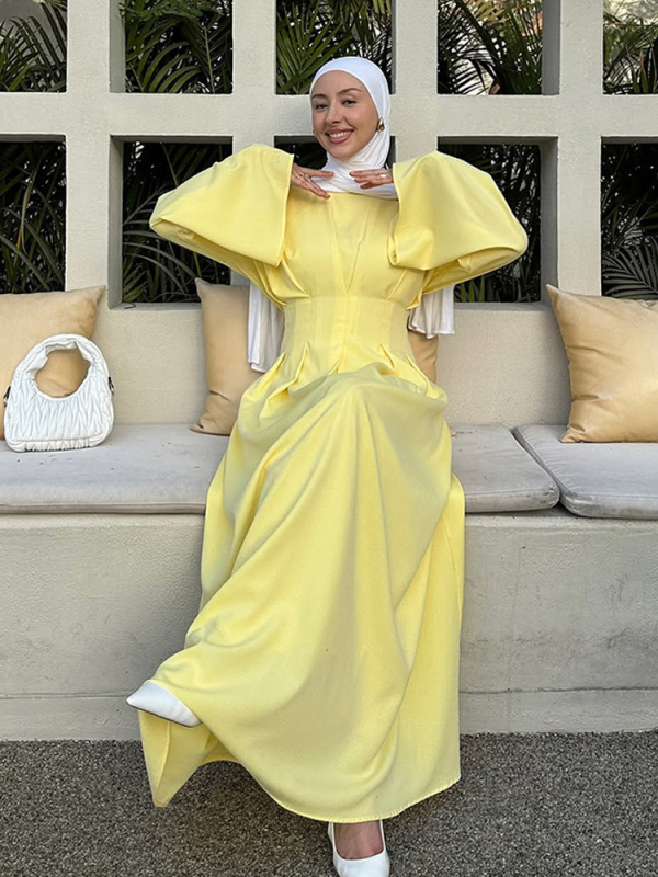 Elegáns és méltóságteljes, egyszínű, egyszerű stílusú, hátpántos, rakott derekú ruha, határokon átnyúló európai és amerikai külkereskedelem, 2025 új stílus