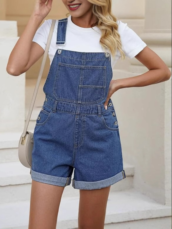 Amazon 2025 új női farmer overál alkalmi állítható vállpántos, magas derekú kantáros farmer pánt