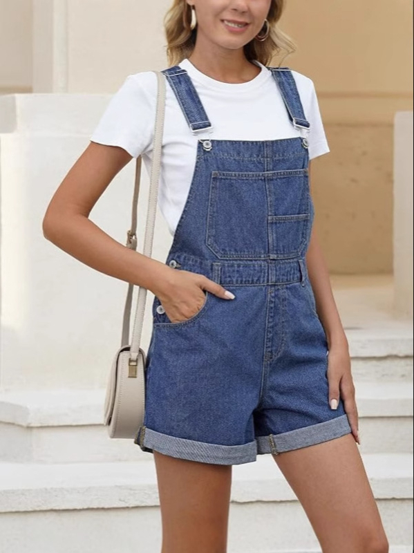 Amazon 2025 új női farmer overál alkalmi állítható vállpántos, magas derekú kantáros farmer pánt
