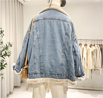 Amazon Φθινόπωρο και Χειμώνας Νέο Χαλαρό Φλις Τζιν Μπουφάν Γυναικείο Εξωτερικού Εμπορίου Casual Μονόπετο Μπουφάν Δύο Όψεων Βαμβακερό Μπουφάν