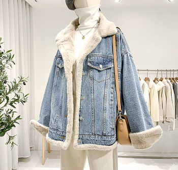 Amazon Φθινόπωρο και Χειμώνας Νέο Χαλαρό Φλις Τζιν Μπουφάν Γυναικείο Εξωτερικού Εμπορίου Casual Μονόπετο Μπουφάν Δύο Όψεων Βαμβακερό Μπουφάν