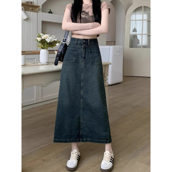 Nova proljetna i ljetna traper suknja visokog struka za žene, za mršavljenje, prekrivanje trbuha, suknja u obliku kruške, srednje duljine