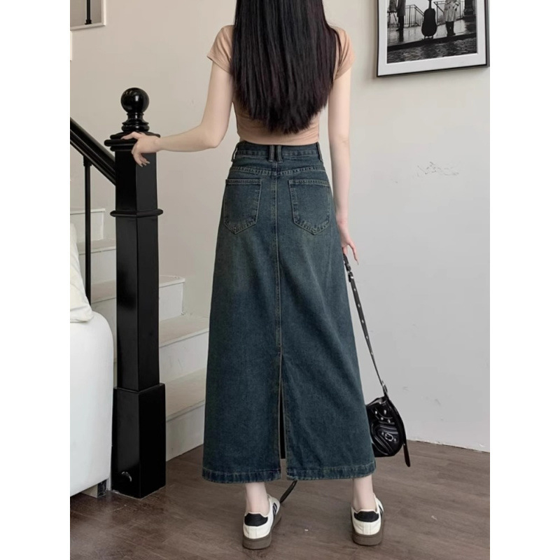 Nova proljetna i ljetna traper suknja visokog struka za žene, za mršavljenje, prekrivanje trbuha, suknja u obliku kruške, srednje duljine