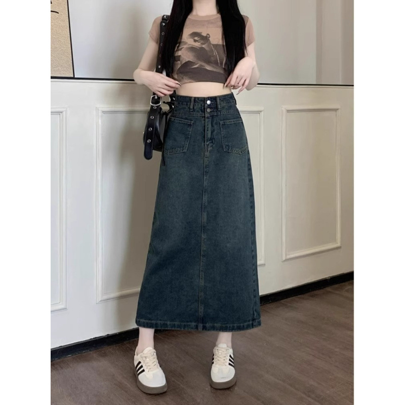 Nova proljetna i ljetna traper suknja visokog struka za žene, za mršavljenje, prekrivanje trbuha, suknja u obliku kruške, srednje duljine