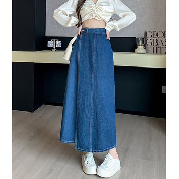 Γυναικεία φούστα τζιν κορεάτικου στιλ, ανοιξιάτικη και φθινοπωρινή, ακαδημαϊκού στιλ, ψηλόμεση, ρετρό, καλύπτοντας τους γοφούς, αδυνατίζοντας, φούστα Sense Niche σε γραμμή Α