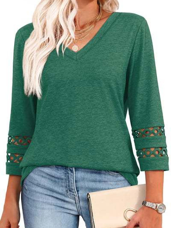 25 új export európai és amerikai divatos tiszta színű, laza, V-nyakú, háromnegyedes ujjú női kötöttáru, kivágott, lezser felső