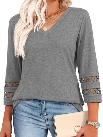 25 új export európai és amerikai divatos tiszta színű, laza, V-nyakú, háromnegyedes ujjú női kötöttáru, kivágott, lezser felső