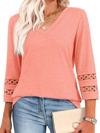 25 új export európai és amerikai divatos tiszta színű, laza, V-nyakú, háromnegyedes ujjú női kötöttáru, kivágott, lezser felső