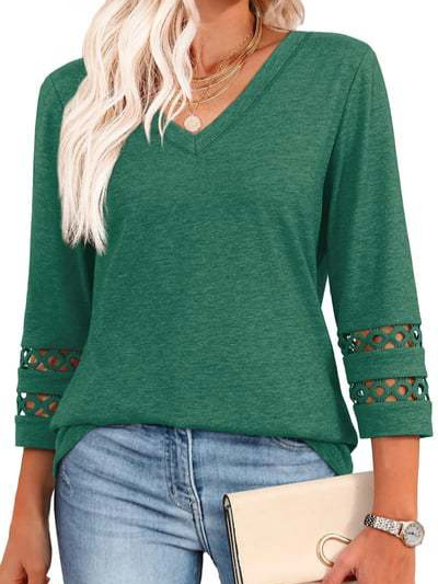 25 új export európai és amerikai divatos tiszta színű, laza, V-nyakú, háromnegyedes ujjú női kötöttáru, kivágott, lezser felső