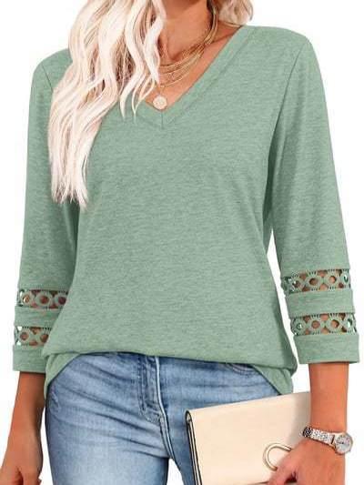 25 új export európai és amerikai divatos tiszta színű, laza, V-nyakú, háromnegyedes ujjú női kötöttáru, kivágott, lezser felső