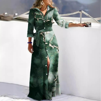 Fűzős ingruha Etnikai stílusú afrikai népszerű női hosszú szoknya hosszú ujjú gombos öves ingszoknya