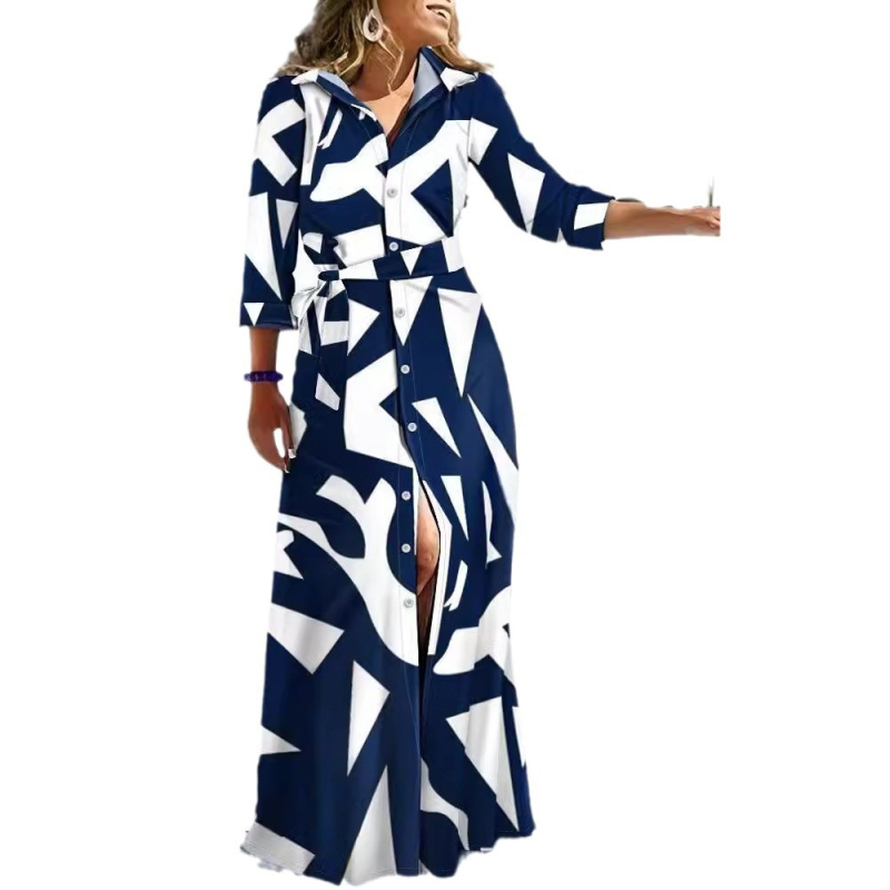 Fűzős ingruha Etnikai stílusú afrikai népszerű női hosszú szoknya hosszú ujjú gombos öves ingszoknya