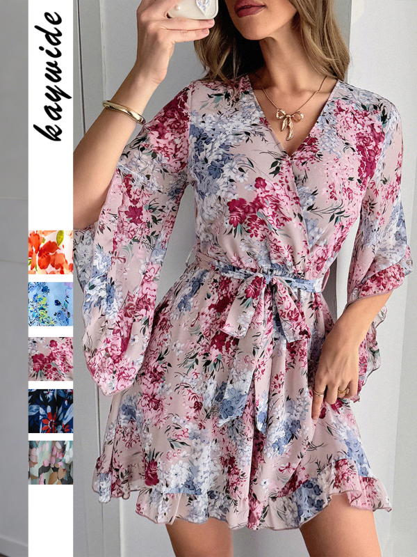 Határokon átnyúló európai és amerikai lezser egyszerű stílusú virágmintás pántos szoknyás ruha női ruházat 2025 nyár Amazon Independent Station