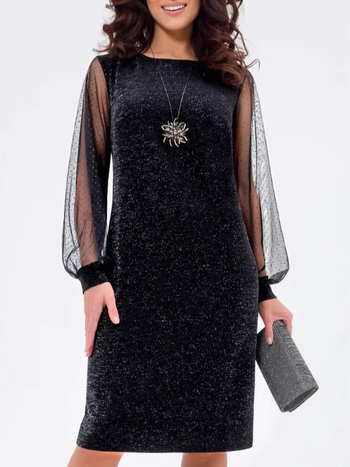 Piiriülene Euroopa ja Ameerika Ühendriikide uus pikkade varrukatega võrkkangast hõbedase pulberõmblusega kleit, ümara kaelusega, elegantne ja moekas kvaliteetne seelik.