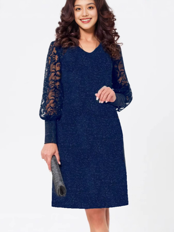 Piiriülene Euroopa ja Ameerika Ühendriikide uus pikkade varrukatega võrkkangast hõbedase pulberõmblusega kleit, ümara kaelusega, elegantne ja moekas kvaliteetne seelik.