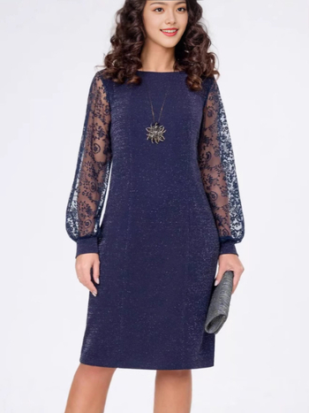 Piiriülene Euroopa ja Ameerika Ühendriikide uus pikkade varrukatega võrkkangast hõbedase pulberõmblusega kleit, ümara kaelusega, elegantne ja moekas kvaliteetne seelik.