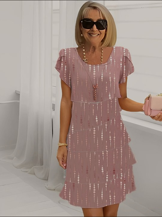 2025-ös új nyári Amazon független állomású európai és amerikai határokon átnyúló női rövid ujjú, kerek nyakú, réteges sifon ruha