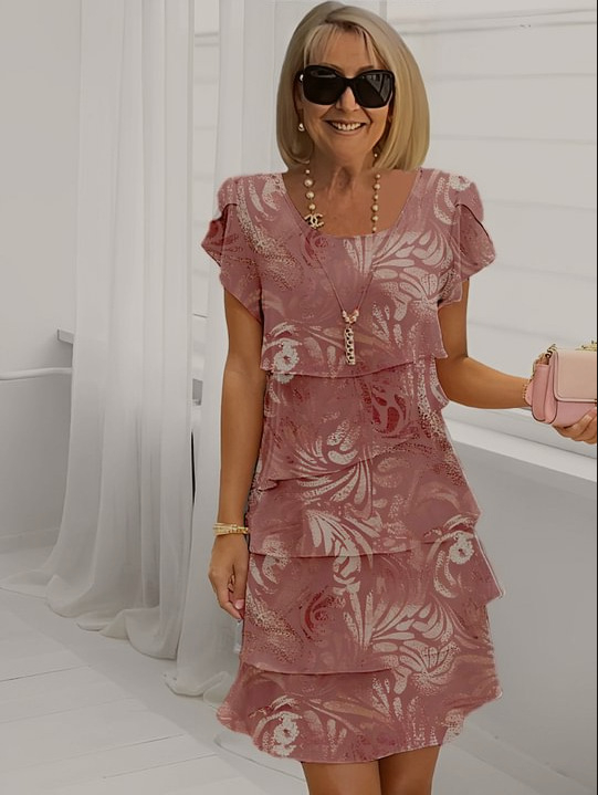 2025-ös új nyári Amazon független állomású európai és amerikai határokon átnyúló női rövid ujjú, kerek nyakú, réteges sifon ruha