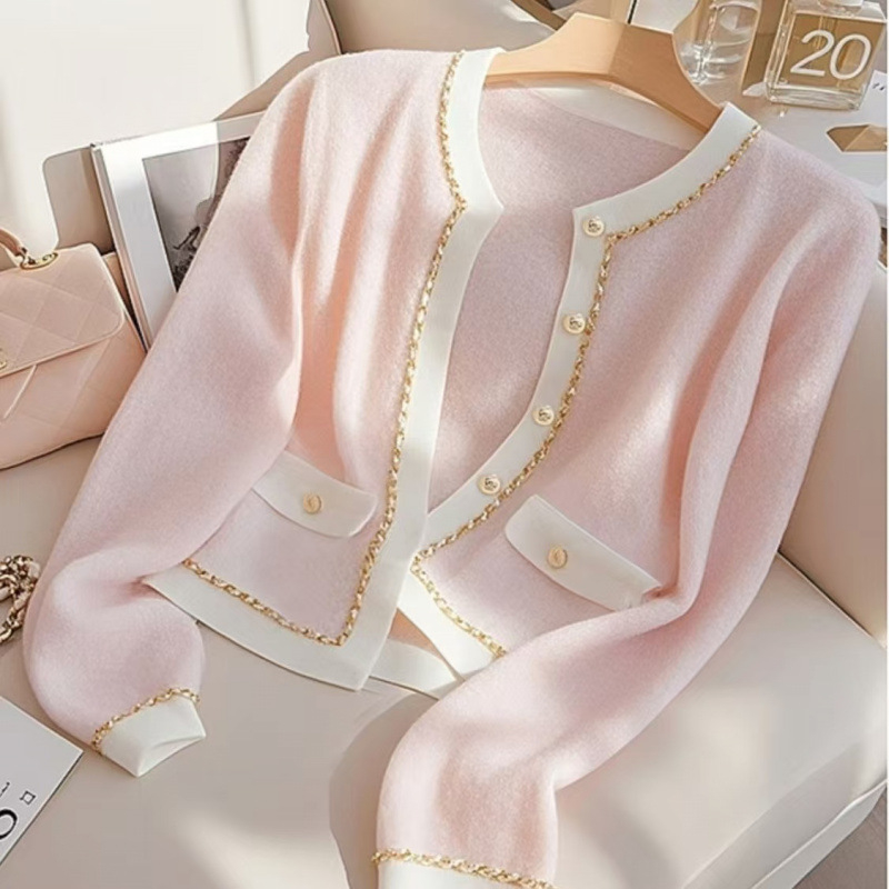 Selle aasta populaarne ilus väike särk, super kena prantsusepärane topp, varasügisest uus moodne roosa kootud kardigan