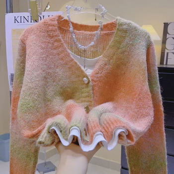 Gyengéd, öregedésgátló, szivárványos színátmenetes pulóverkabát, női 2024-es őszi és téli robbanások, szerelem gombos, V-nyakú, hosszú ujjú kardigán, divatos