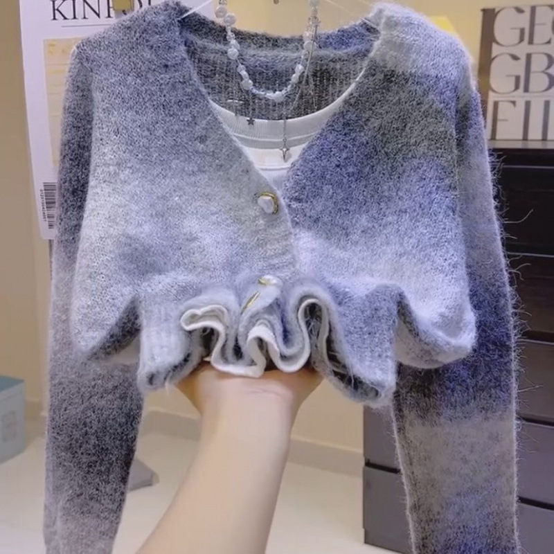 Gyengéd, öregedésgátló, szivárványos színátmenetes pulóverkabát, női 2024-es őszi és téli robbanások, szerelem gombos, V-nyakú, hosszú ujjú kardigán, divatos