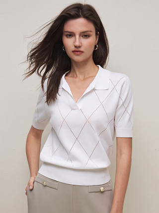 2025 Amazon Aliexpress határokon átnyúló kötött európai és amerikai női ruházat tavaszi és nyári új pólógalléros rövid ujjú kötött felsők