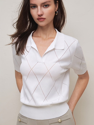 2025 Amazon Aliexpress határokon átnyúló kötött európai és amerikai női ruházat tavaszi és nyári új pólógalléros rövid ujjú kötött felsők