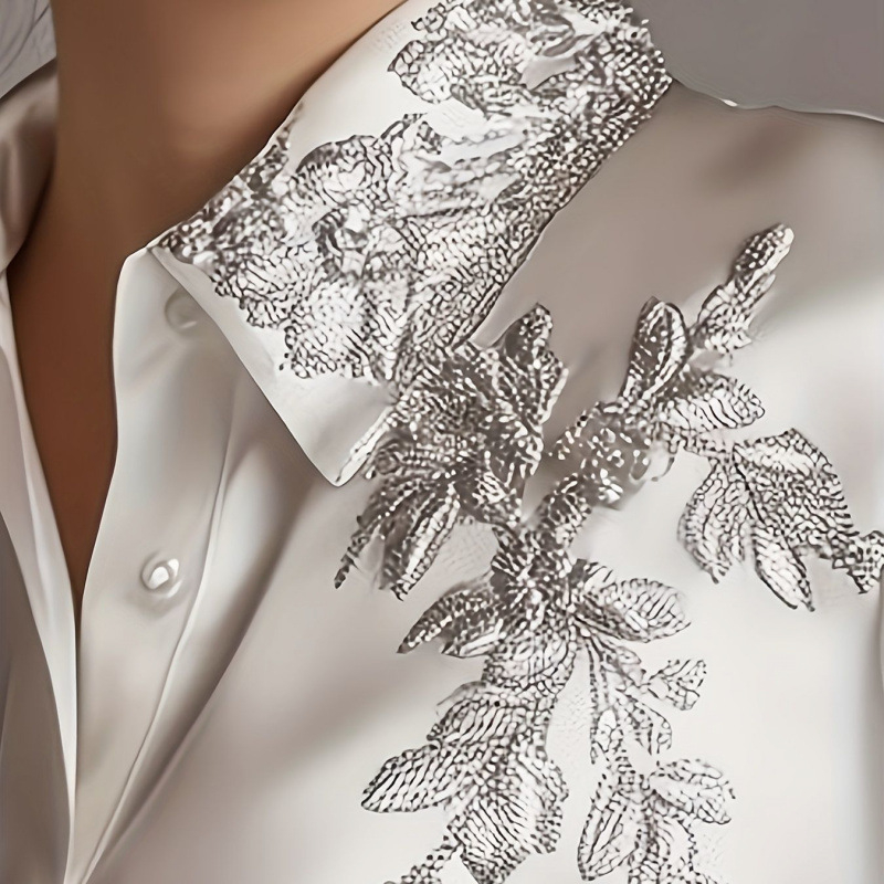 Európai és amerikai változatú minőségű hímzett felső 2025 új stílusú nyugati stílusú hosszú ujjú lezser széles