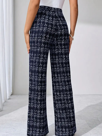 Kockás, magas derekú, egyenes szárú női nadrág, tavasz, nyár, ősz, alkalmi viseletre, különféle alkalmakra, egyenes szárú nadrág, karcsúsító