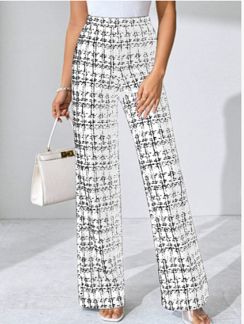 Kockás, magas derekú, egyenes szárú női nadrág, tavasz, nyár, ősz, alkalmi viseletre, különféle alkalmakra, egyenes szárú nadrág, karcsúsító