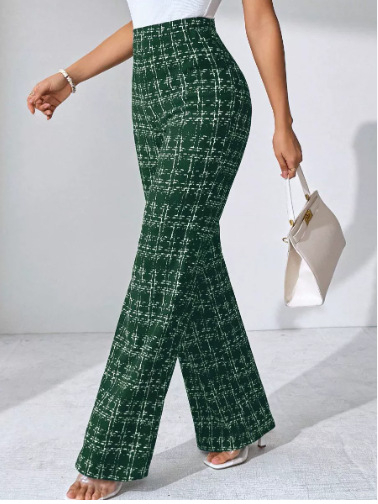 Kockás, magas derekú, egyenes szárú női nadrág, tavasz, nyár, ősz, alkalmi viseletre, különféle alkalmakra, egyenes szárú nadrág, karcsúsító