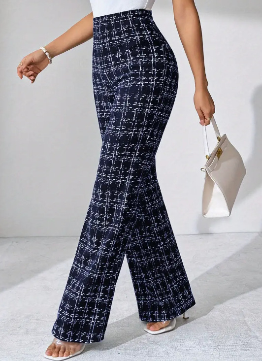 Kockás, magas derekú, egyenes szárú női nadrág, tavasz, nyár, ősz, alkalmi viseletre, különféle alkalmakra, egyenes szárú nadrág, karcsúsító