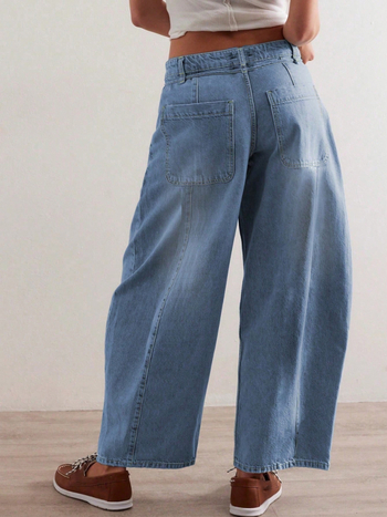 Amerikai stílusú lezser lusta banánnadrág sarló alakú nadrág női mosott kék laza karcsúsító dizájn Sense farmer rövidített nadrág