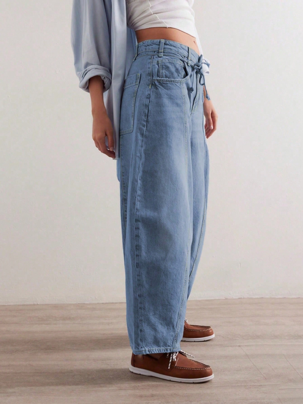 Amerikai stílusú lezser lusta banánnadrág sarló alakú nadrág női mosott kék laza karcsúsító dizájn Sense farmer rövidített nadrág