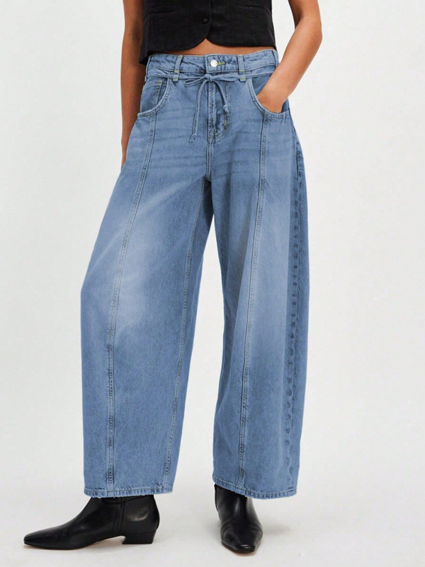 Amerikai stílusú lezser lusta banánnadrág sarló alakú nadrág női mosott kék laza karcsúsító dizájn Sense farmer rövidített nadrág